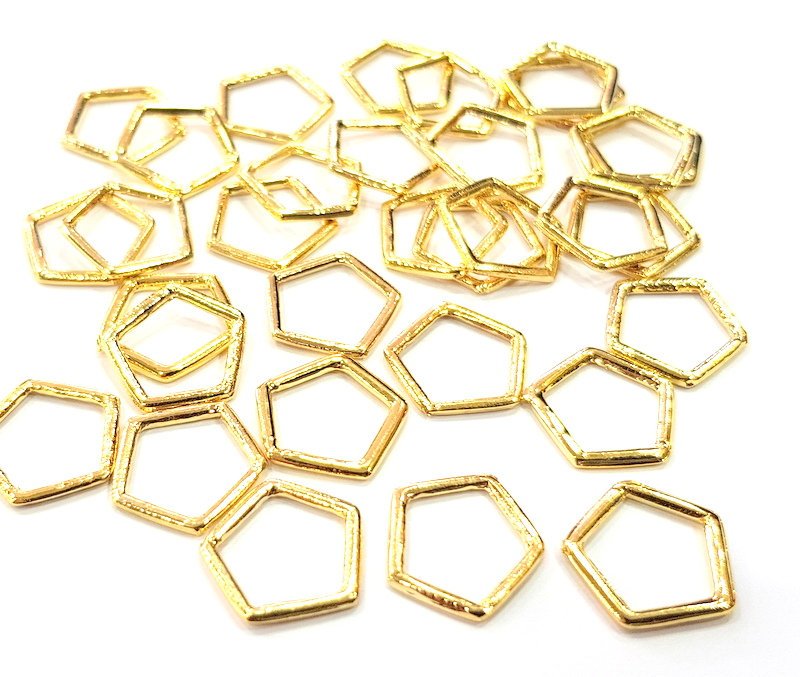 10 Hexagon Connector Charm Gold Plated Charm Gold Plated Metal (14mm)  G12167