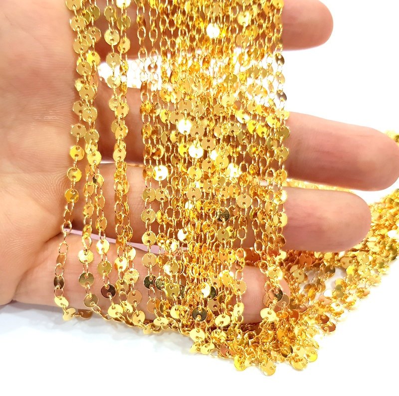 1mt Shiny Gold Flake Chain Gold Plated Brass Chain 1 Meter - 3.3 Feet   (4 mm) G12178