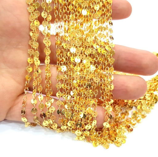 1mt Shiny Gold Flake Chain Gold Plated Brass Chain 1 Meter - 3.3 Feet   (4 mm) G12178