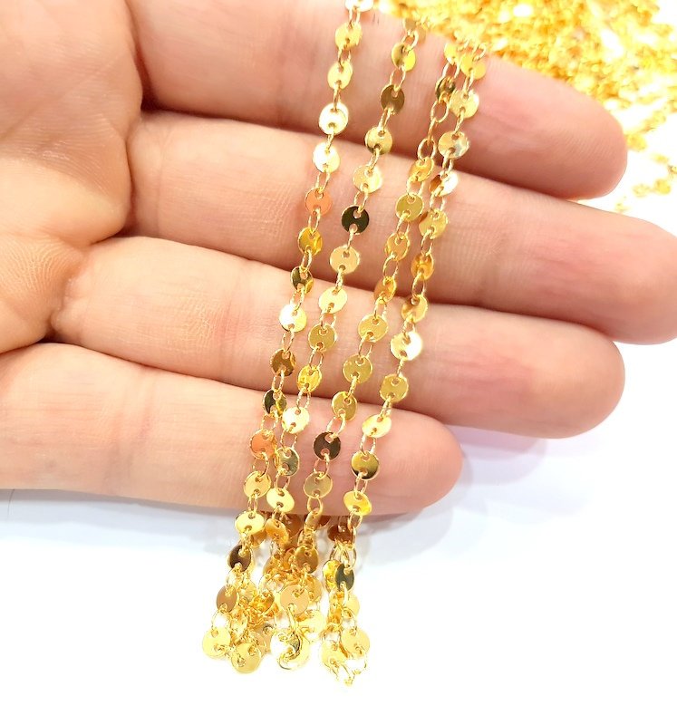 1mt Shiny Gold Flake Chain Gold Plated Brass Chain 1 Meter - 3.3 Feet   (4 mm) G12178