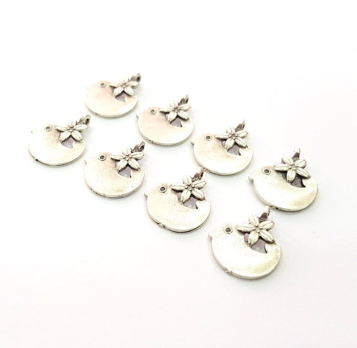 8 Bird Charm Silver Charms Antique Silver Plated Metal (18x15mm) G12185