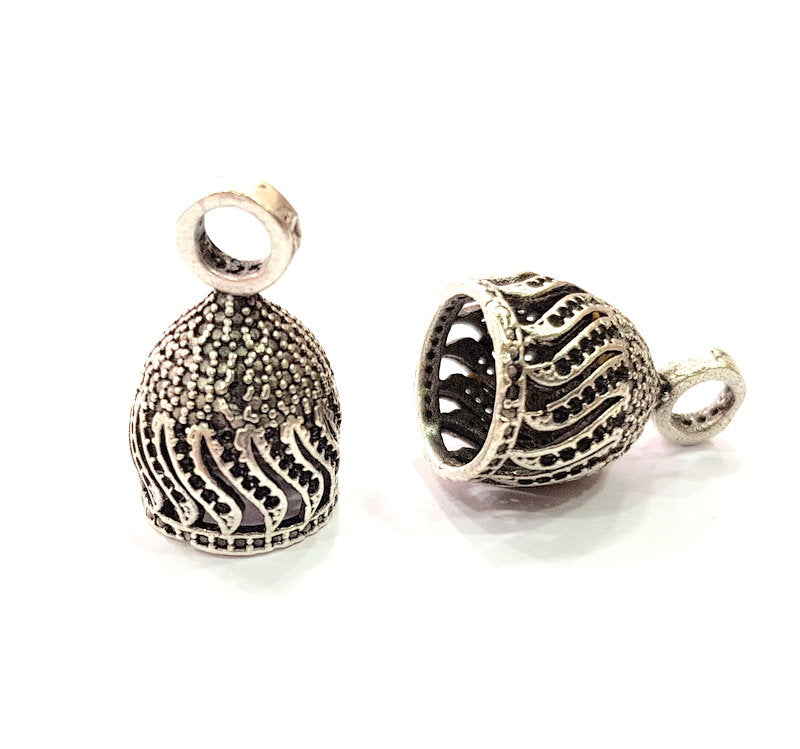 2 Silver Cone Findings Antique Silver Plated Brass  (24x15 mm)  G12193