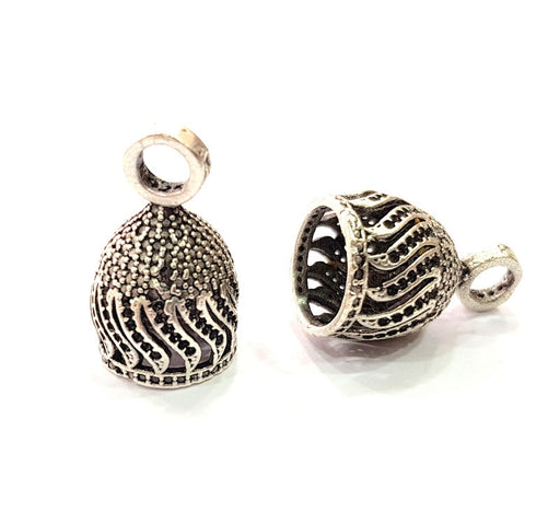 2 Silver Cone Findings Antique Silver Plated Brass  (24x15 mm)  G12193