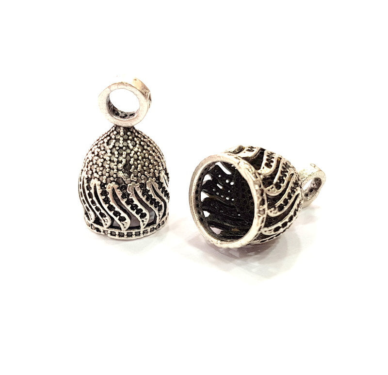 2 Silver Cone Findings Antique Silver Plated Brass  (24x15 mm)  G12193