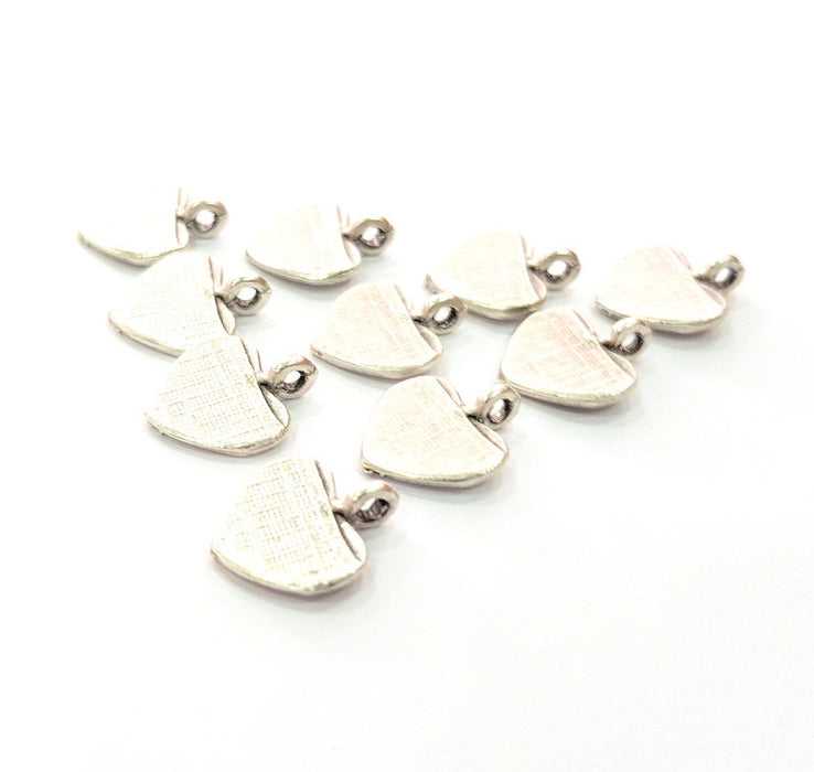 50 Heart Charm Silver Charms Antique Silver Plated Metal (14x12mm) G12191