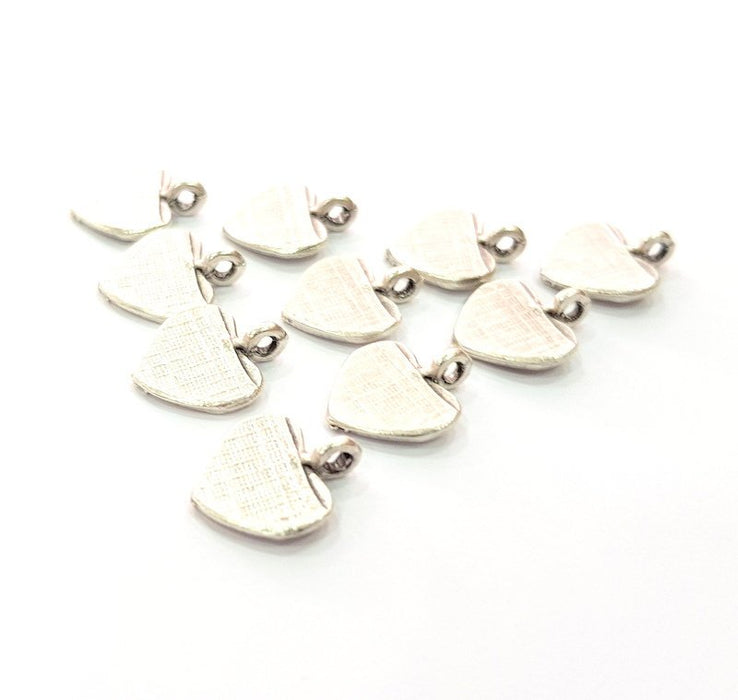 10 Heart Charm Silver Charms Antique Silver Plated Metal (14x12mm) G12191