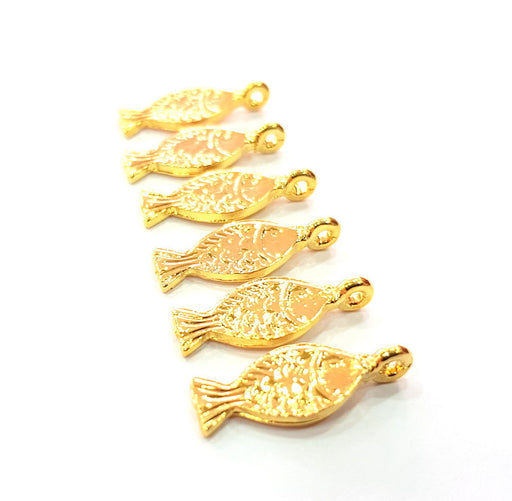 6 Fish Charm Gold Plated Charm Gold Plated Metal (21x8mm)  G12199
