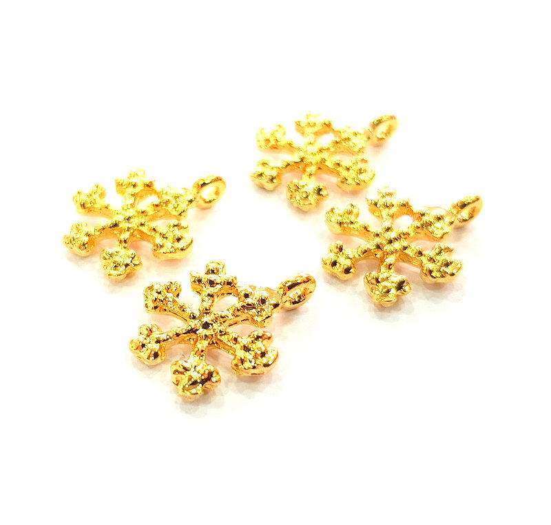 4 Snowflake Charm Gold Plated Charm Gold Plated Metal (18x14mm)  G12200