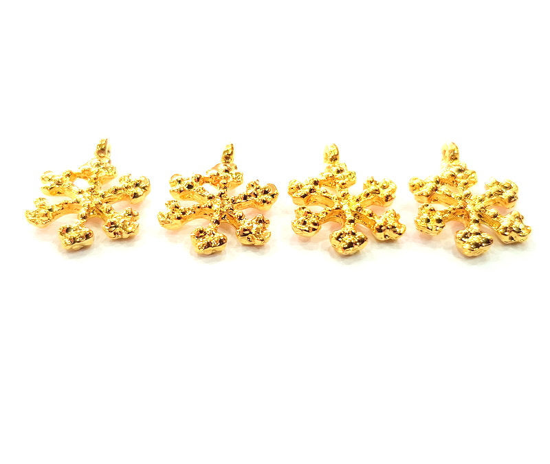 4 Snowflake Charm Gold Plated Charm Gold Plated Metal (18x14mm)  G12200