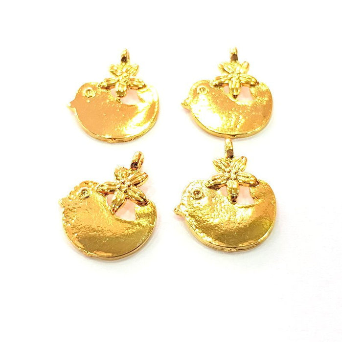 4 Bird Charm Gold Plated Charm Gold Plated Metal (19x16mm)  G12202