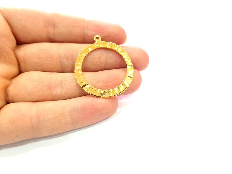 2 Circle Charm Gold Plated Charm Gold Plated Metal (34mm)  G12204