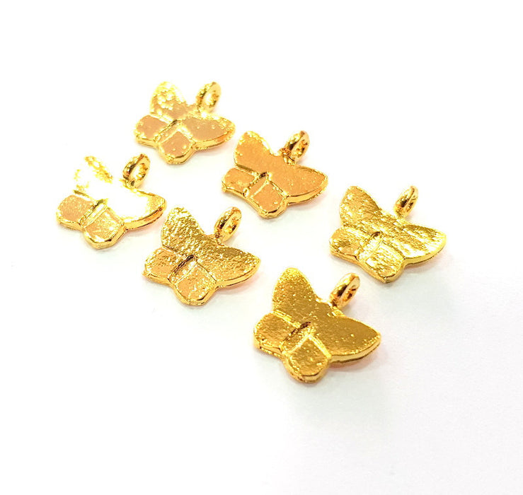 6 Butterfly Charm Gold Plated Charm Gold Plated Metal (13mm)  G12209