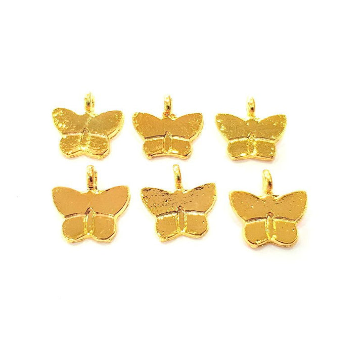 6 Butterfly Charm Gold Plated Charm Gold Plated Metal (13mm)  G12209