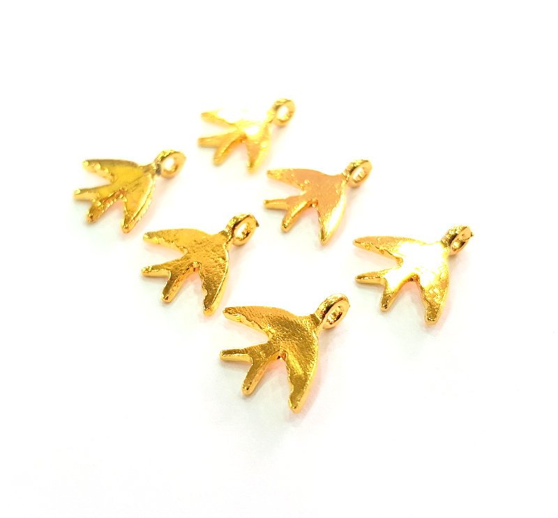 6 Swallow Charm Gold Plated Charm Gold Plated Metal (15x14mm)  G12213
