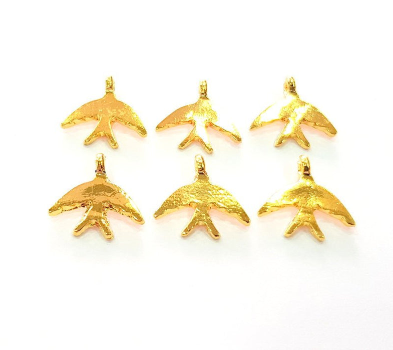 6 Swallow Charm Gold Plated Charm Gold Plated Metal (15x14mm)  G12213