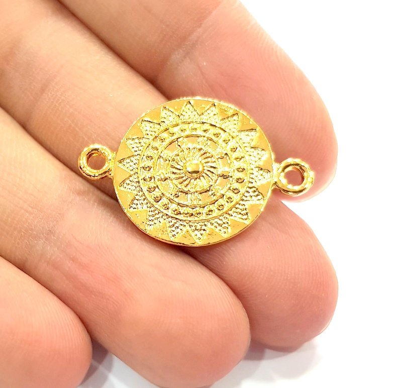 2 Patterned Connector Charms 24k Shiny Gold Charm (30x20mm)  G12216