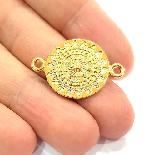 2 Patterned Connector Charms 24k Shiny Gold Charm (30x20mm)  G12216