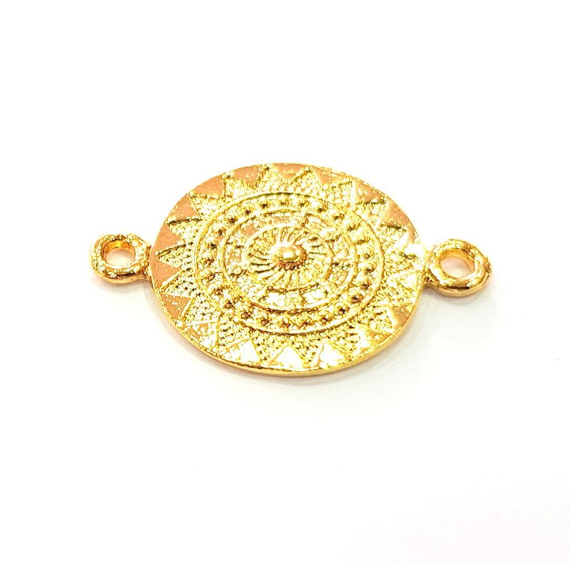 2 Patterned Connector Charms 24k Shiny Gold Charm (30x20mm)  G12216