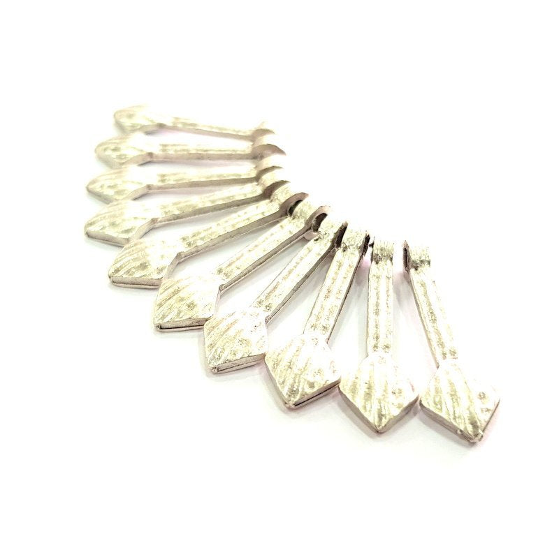 10 Silver Charms Antique Silver Plated Metal (30x9mm) G12217