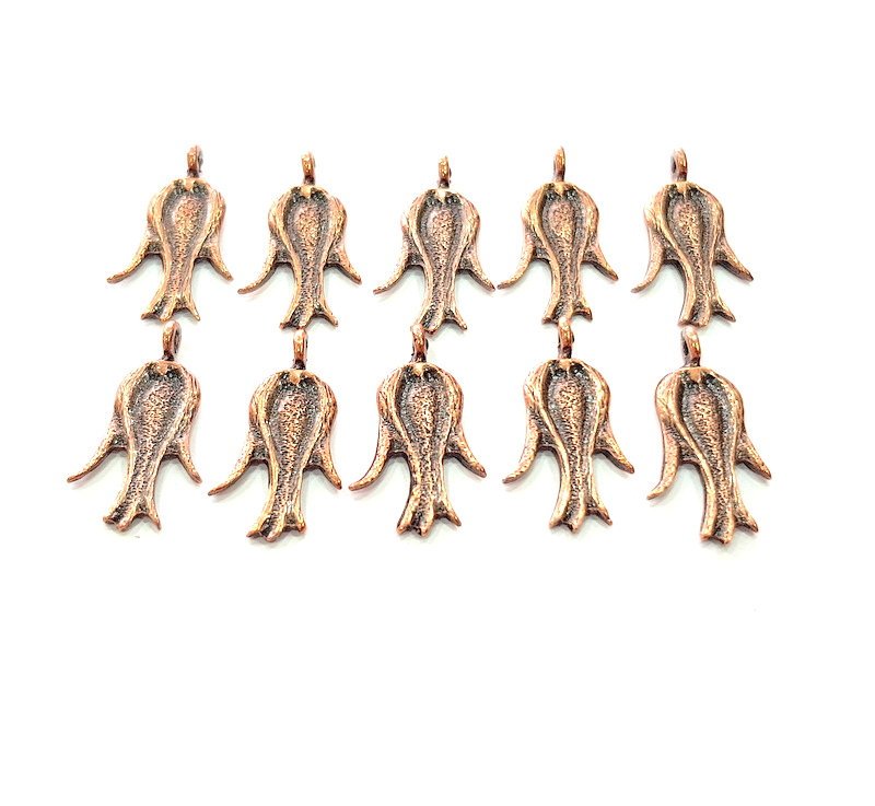 10 Flower Charm Antique Copper Charm Antique Copper Plated Metal (23x11mm) G12219