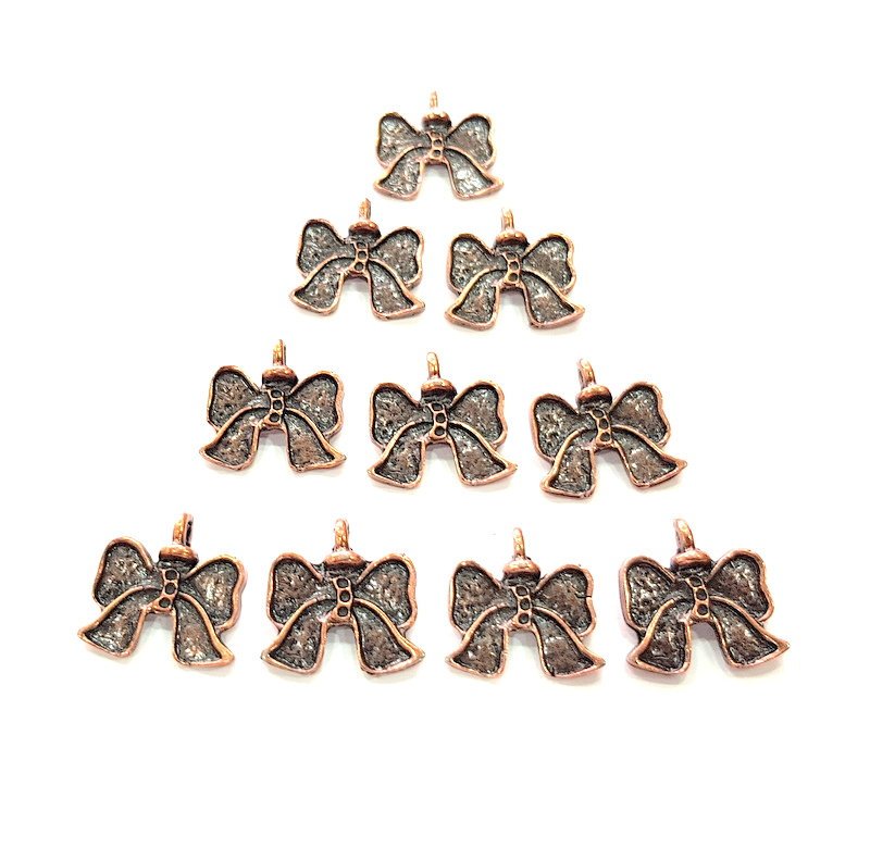10 Ribbon Fiyonk Charm Antique Copper Charm Antique Copper Plated Metal (15x14mm) G12220