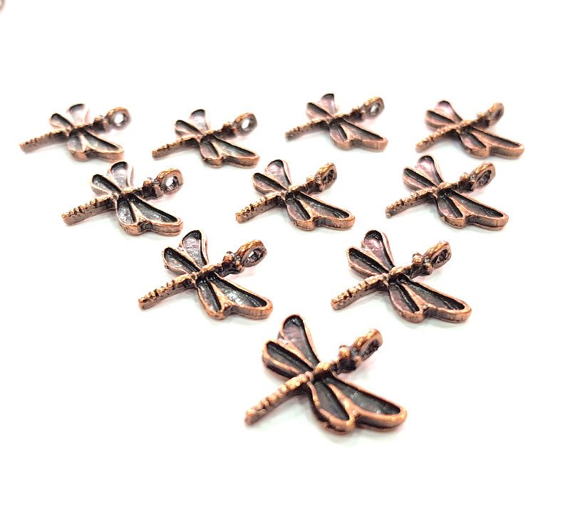 10 Dragonfly Charm Antique Copper Charm Antique Copper Plated Metal (19x18mm) G12222