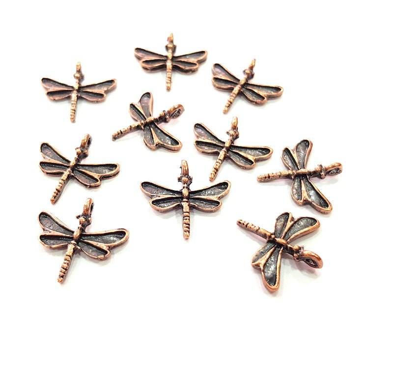 10 Dragonfly Charm Antique Copper Charm Antique Copper Plated Metal (19x18mm) G12222