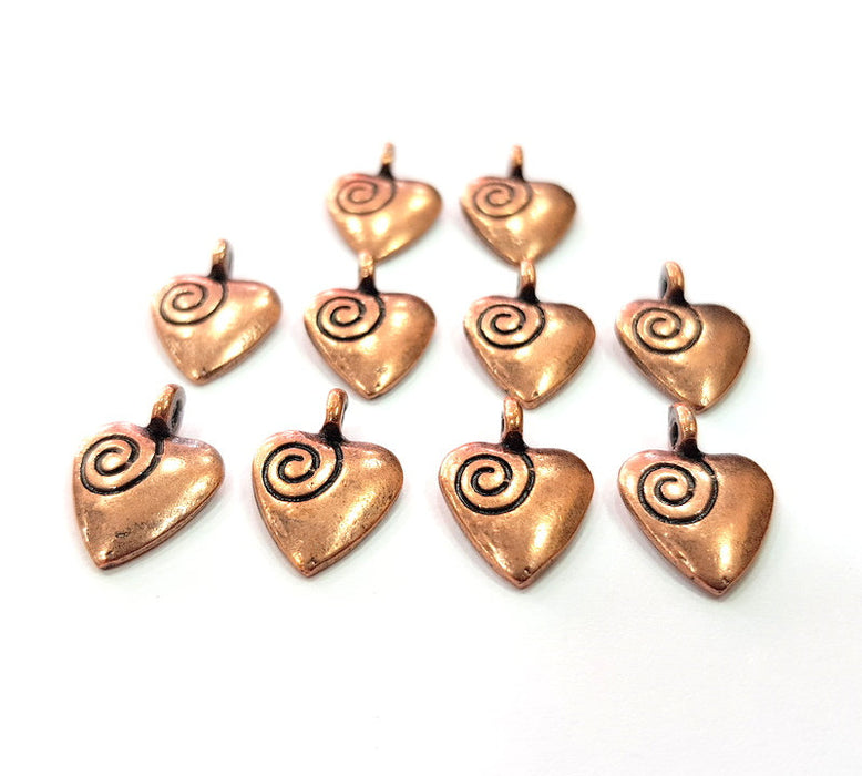 10 Heart Charm Antique Copper Charm Antique Copper Plated Metal (14x10mm) G12224