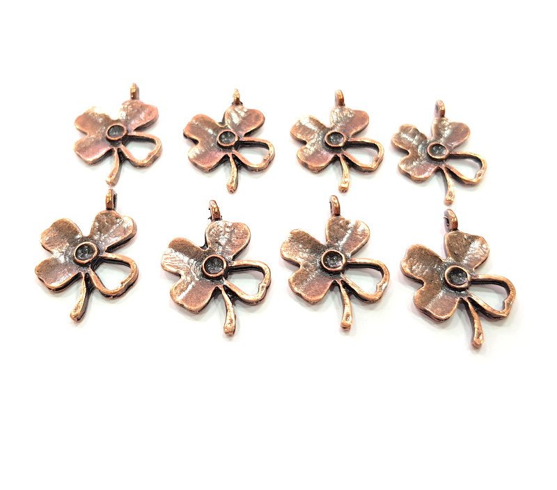 8 Clover Charm Antique Copper Charm Antique Copper Plated Metal (24x16mm) G12227