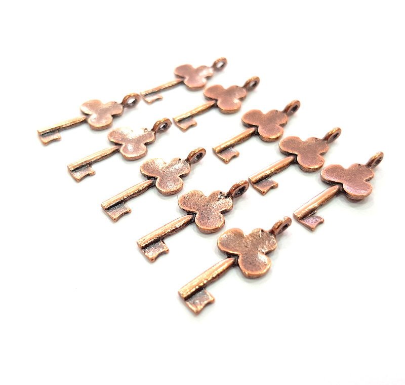 10 Key Charm Antique Copper Charm Antique Copper Plated Metal (22x9mm) G12229