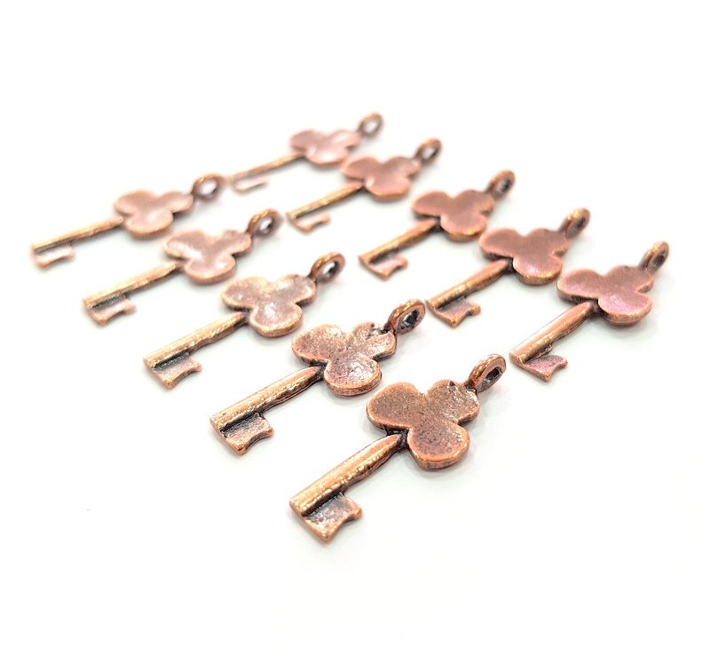 10 Key Charm Antique Copper Charm Antique Copper Plated Metal (22x9mm) G12229