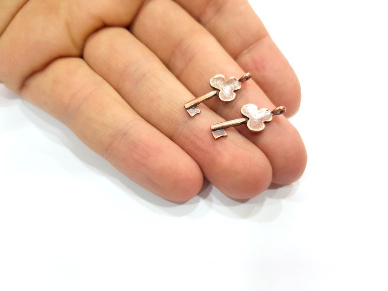 10 Key Charm Antique Copper Charm Antique Copper Plated Metal (22x9mm) G12229