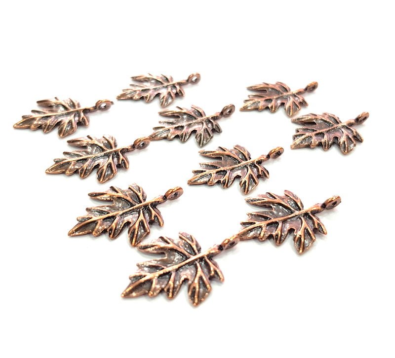 10 Leaf Charm Antique Copper Charm Antique Copper Plated Metal (25x17mm) G12231