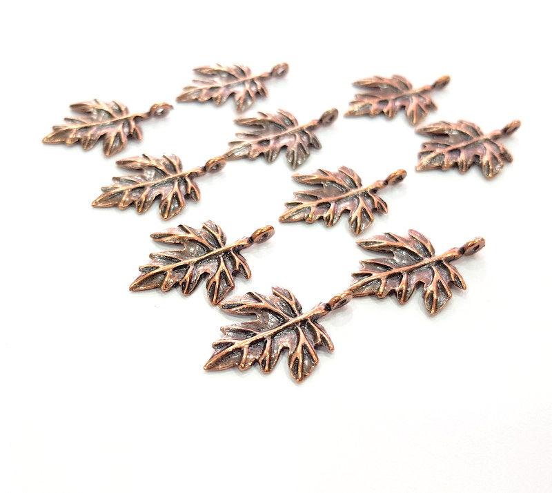 10 Leaf Charm Antique Copper Charm Antique Copper Plated Metal (25x17mm) G12231