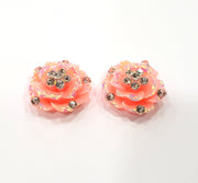 2 Pink Flower Cameo Cabochon 20mm  G12246