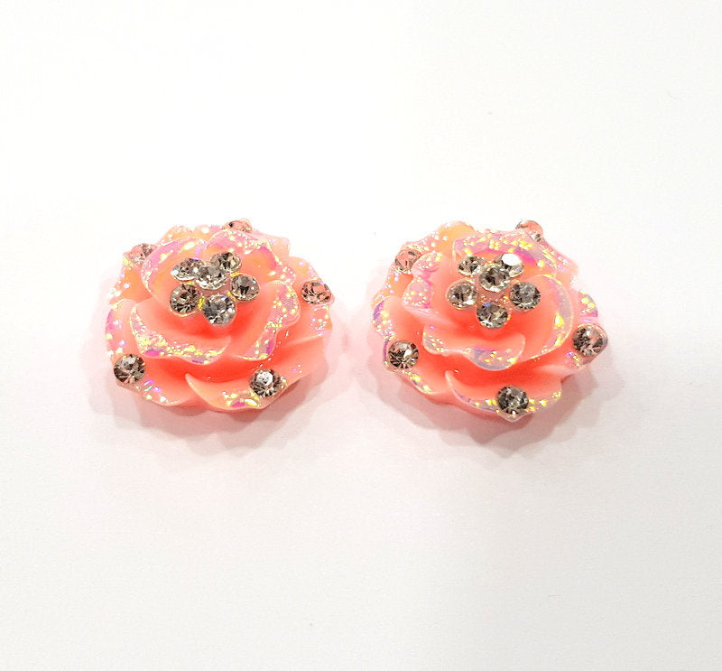 2 Pink Flower Cameo Cabochon 20mm  G12246