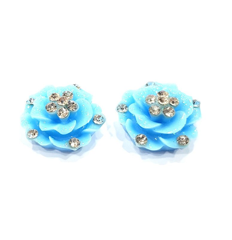 2 Blue Flower Cameo Cabochon 20mm  G12249