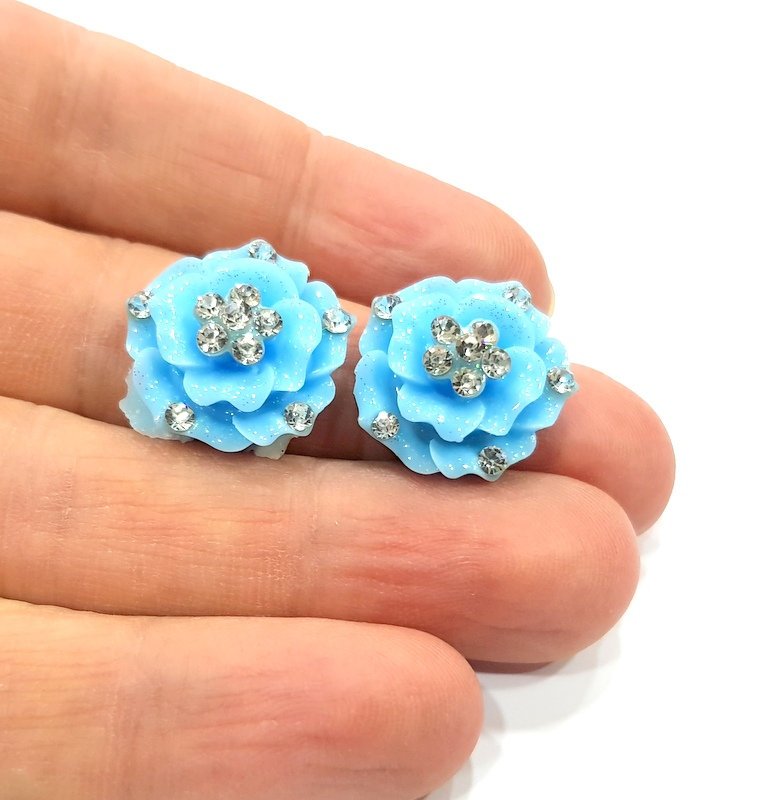 2 Blue Flower Cameo Cabochon 20mm  G12249