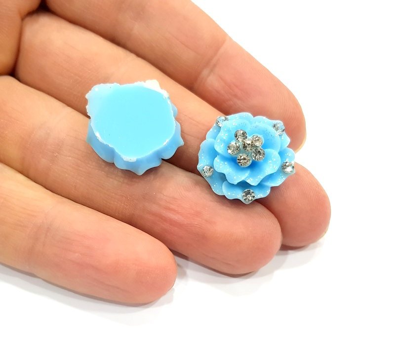 2 Blue Flower Cameo Cabochon 20mm  G12249
