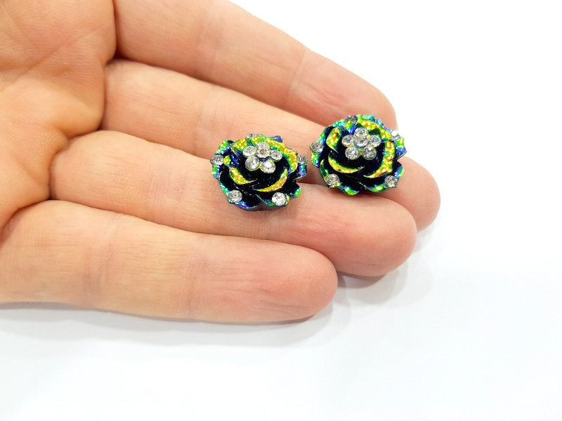 2 Rainbow Black Flower Cameo Cabochon 20mm  G12252