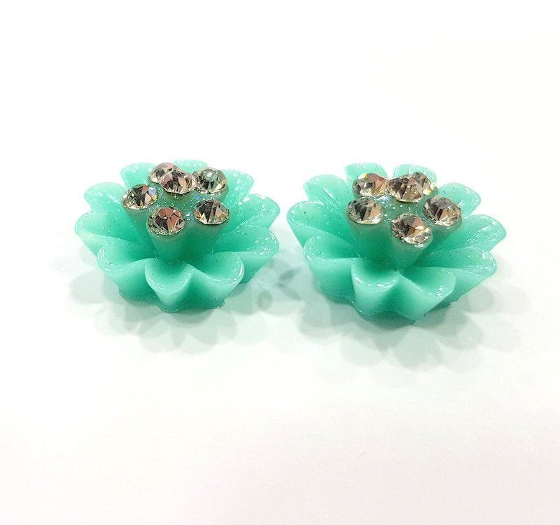 2 Turquoise Flower Cameo Cabochon 15mm  G12259