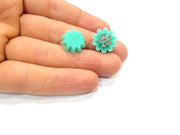2 Turquoise Flower Cameo Cabochon 15mm  G12259
