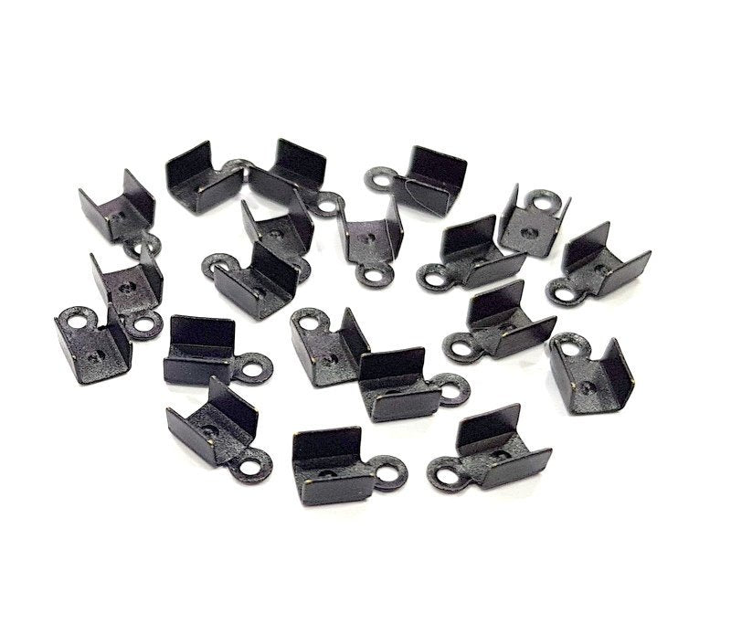 20 Black Fold Over Crimp Cord End With Loop Findings Black Plated Brass (8x5mm)  G12263