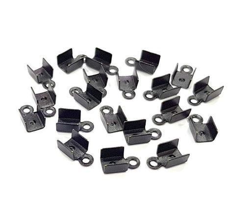 20 Black Fold Over Crimp Cord End With Loop Findings Black Plated Brass (8x5mm)  G12263