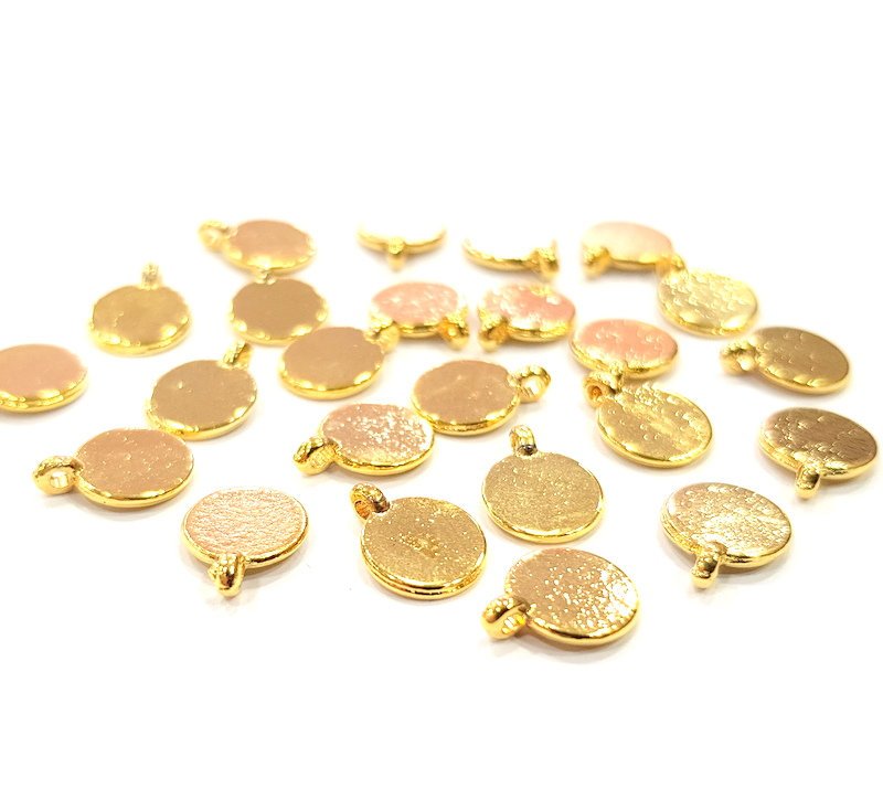 10 Round Charm Gold Plated Charm Gold Plated Metal (8mm)  G12264