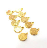 10 Round Charm Gold Plated Charm Gold Plated Metal (8mm)  G12264