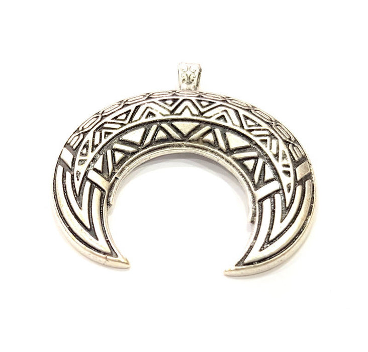 Crescent Pendant Silver Pendant Antique Silver Plated Metal (52x50mm) G12044