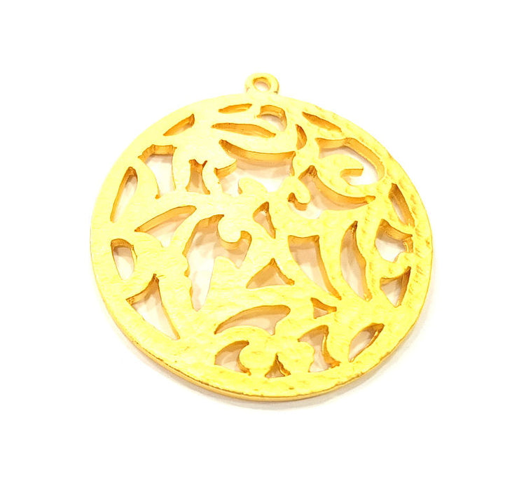 2 Gold Medallion Charms Gold Plated Metal (36mm)  G11324