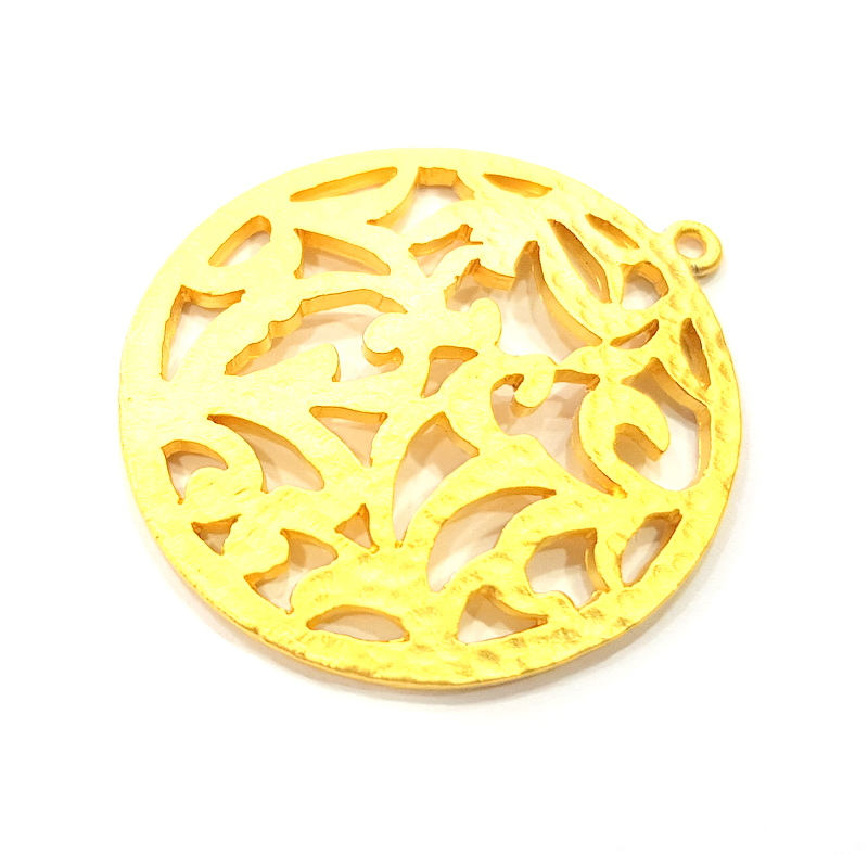 2 Gold Medallion Charms Gold Plated Metal (36mm)  G11324