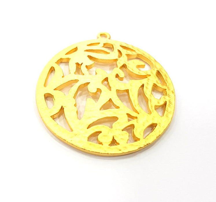 2 Gold Medallion Charms Gold Plated Metal (36mm)  G11324